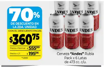 La Anonima "Andes" Cerveza Rubia Pack x 6 Latas de 473cc. c/u oferta