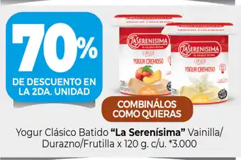 La Anonima "La Serenisima" Yogur Clásico Batido Vainilla/ Durazno/ Frutilla x 120g oferta