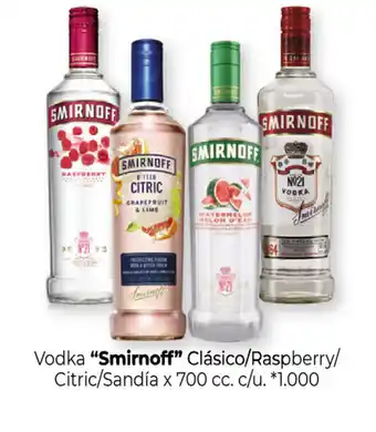 La Anonima "Smirnoff" Vodka Clásico/Raspberry/Citric/Sandía x 700cc c/u oferta