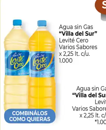 La Anonima "Villa del Sur" Agua sin Gas Levité Cero Varios Sabores x 2,25 lt. c/u. oferta