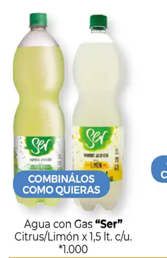 La Anonima "Ser" Agua con Gas Citrus/Limón x 1,5lt. c/u oferta