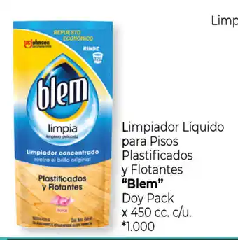 La Anonima "Blem" Limpiador Líquido para Pisos Plastificados y Flotantes Doy Pack x 450cc c/u oferta