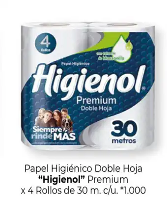 La Anonima "Higienol" Papel Higiénico Doble Hoja Premium x 4 Rollos de 30m. c/u. oferta