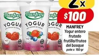 Almacor Manfrey Yogur entero frutado frutilla/frutos del bosque pote x 150gr oferta