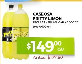 Supermercados Tadicor Gaseosa Pritty Limón x 1,5lt Regular/Sin Azucar x 3.000cc oferta