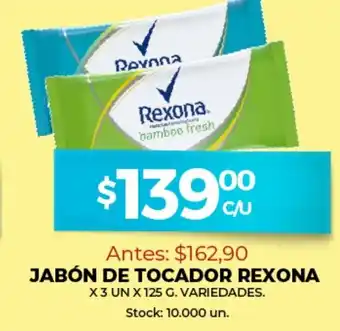 Supermercados Tadicor Rexona Jabón De Tocador x 3 un x 125g oferta