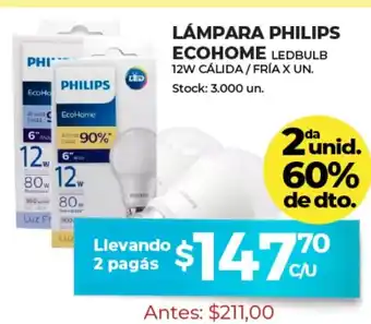 Supermercados Tadicor Lámpara Philips Ecohome Ledbulb 12w Cálida oferta