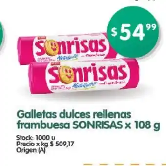 Sonrisas Galletas dulces rellenas frambuesa x 108g