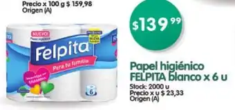 Supermercados Buenos Días Felpita Papel Higienico blanco x 6u oferta