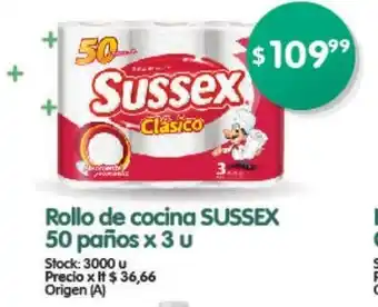 Supermercados Buenos Días Sussex Rollo de cocina 50 paños x 3u oferta