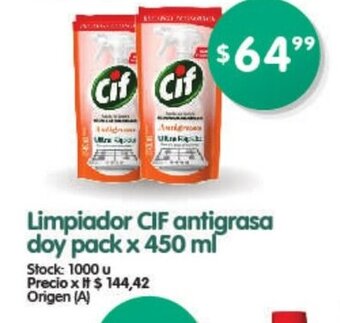 Supermercados Buenos Días CIF Limpiador Antigrasa Doy Pack x 450ml oferta
