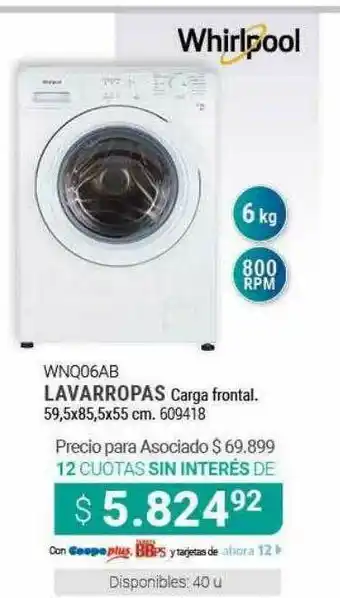 Cooperativa Obrera Whirlppol Lavarropas Carga Frontal oferta