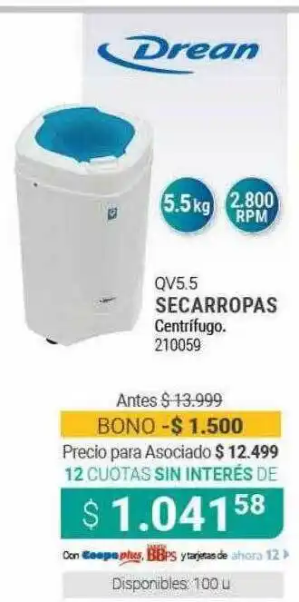 Cooperativa Obrera Drean Qc5.5 Secarropas oferta