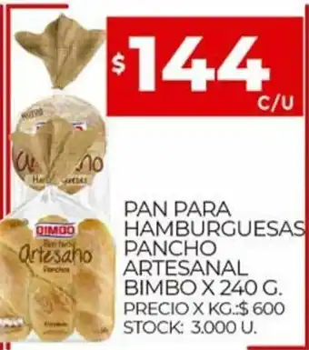 Supermercados DIA Pan Para Hamburguesas Pancho Artesanal Bimbo x 240 g. oferta
