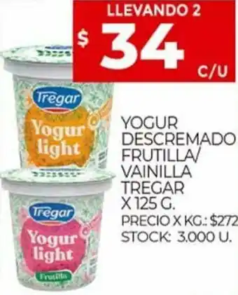 Supermercados DIA Yogur Descremado Frutilla/Vainilla Tregar x 125 g. oferta