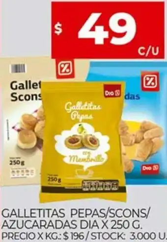 Supermercados DIA Galletitas Pepas/Scons/Azucaradas dia x 250 g. oferta
