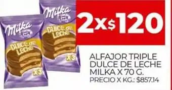Supermercados DIA Alfajor Triple Dulce de Leche Milka x 70 g. 2x oferta