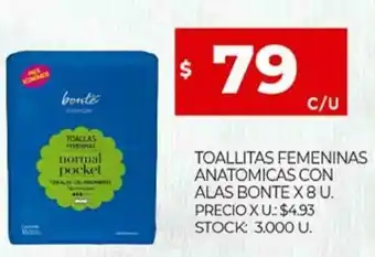 Supermercados DIA Toallitas Femeninas Anatomicas Con Alas Bonte x 8 u. oferta