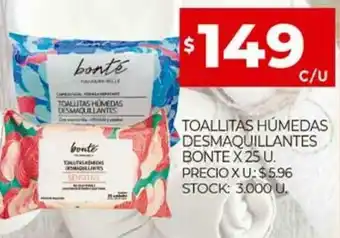 Supermercados DIA Toallitas Húmedas Desmaquillantes Bonte x 25 u. oferta
