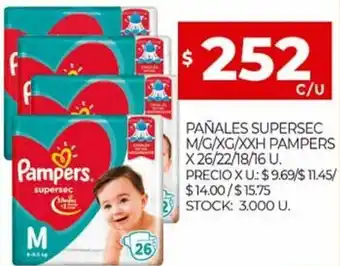Supermercados DIA Pañales Supersec M/G/XG/XXH Pampers x 26/22/18/16 U. oferta