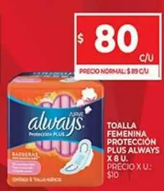 Supermercados DIA Toalla Femenina Proteccion Plus Always x 8 U. oferta