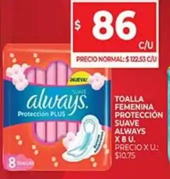 Supermercados DIA Toalla Femenina Proteccion Suave Always x 8 U. oferta
