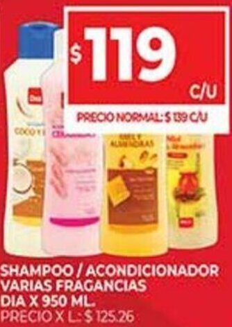 Supermercados DIA Shampoo/Acondicionador Varias Fragancias Dia x 950 ml. oferta