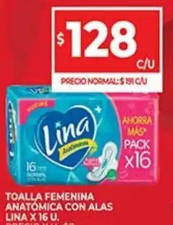 Supermercados DIA Toalla Femenina Anatómica Con Alas Lina x 16 u. oferta