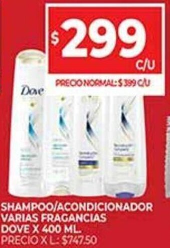 Supermercados DIA Shampoo/Acondicionador Varias Fragancias Dove x 400 ml. oferta