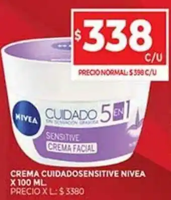 Supermercados DIA Crema Cuidadosensitive Nivea x 100 Ml. oferta