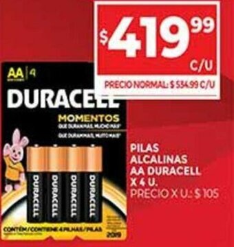 Supermercados DIA Pilas Alcalinas AA Duracell x 4 U. oferta