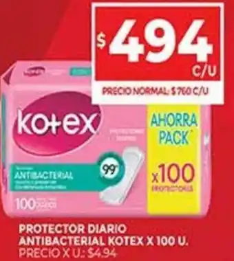 Supermercados DIA Protector Diario Antibacterial Kotex x 100 U. oferta