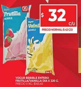 Supermercados DIA Yogur Bebible Entero Frutilla/Vainilla Dia x 220 G. oferta