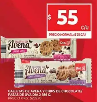 Supermercados DIA Galletas de Avena Y Chips De Chocolate/Pasas de Uva Dia x 186 G. oferta