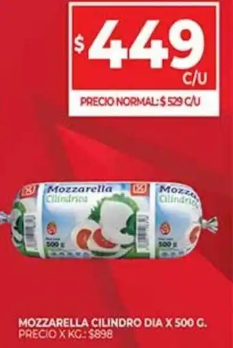 Supermercados DIA Mozzarella Cilindro Dia x 500 G. oferta