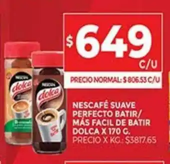 Supermercados DIA Nescafé Suave Perfecto Batir/ Más Facil de Batir Dolca x 170 g oferta