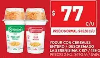 Supermercados DIA Yogur Con Cereales Entero/Descremado La Serenisima x 157 / 159 G. oferta