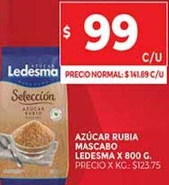 Supermercados DIA Azúcar Rubia Mascabo Ledesma x 800 g. oferta