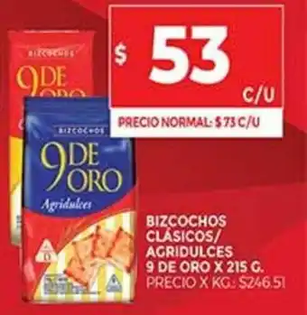 Supermercados DIA Bizcochos Clásicos/Agridulces 9 De Oro x 215 G. oferta