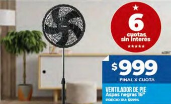 Supermayorista Vital Ventilador De Pie Aspas negras 16 oferta
