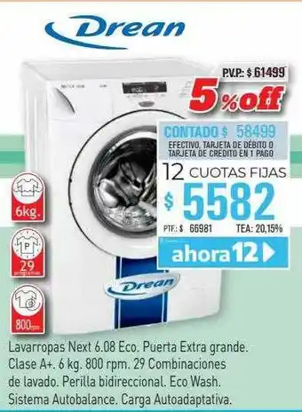 Red del Hogar Lavarropas Next 6.08 Eco Drean oferta