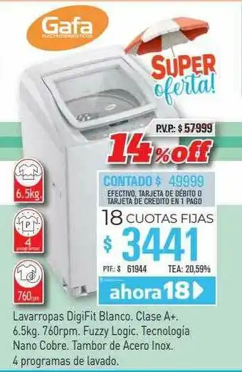Red del Hogar Lavarropas Digifit Blanco Gafa oferta