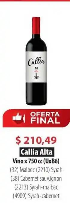 Parodi Callia Alta Vino x 750cc oferta