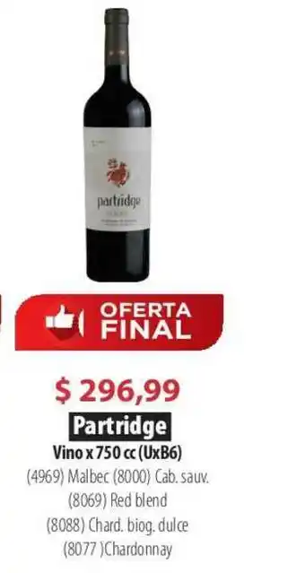 Parodi Partridge Vino x 750cc oferta