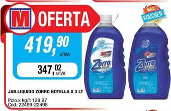Maxiconsumo Jab. Liquido Zorro Botella x 3lt oferta