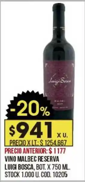Coto Vino Malbec Reserva Luigi Bosca x 750ml oferta
