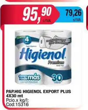 Maxiconsumo Pap. Hig Higienol Export Plus 4x30 Mt oferta