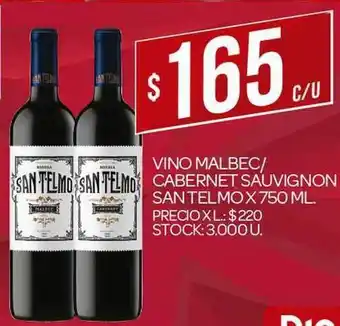 Vino Malbec Cabernet Sauvignon Santelmo 750ml