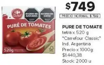 Carrefour Carrefour classic puré de tomates tetra oferta