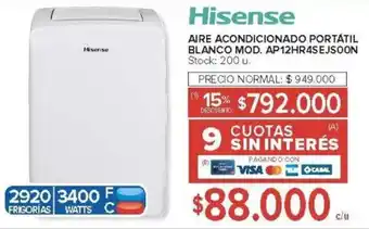 Carrefour Hisense Aire acondicionado portátil blanco mod. ap12hr4sejsoon oferta